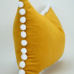 Yellow Velvet Pom Pillow Cover - European Cotton Home Decor - thumbnail 3