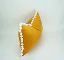 Yellow Velvet Pom Pillow Cover - European Cotton Home Decor - thumbnail 1