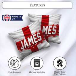 Personalised Name England Flag Cushion Three Lions Football Supporter Gift St Georges Cross Sports Fan Boys Custom Bedroom Match Day Decor - thumbnail 2