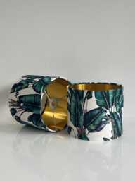 New Luxury Premium Quality Velvet Large Leaves Plants Print On Fabric With Mettle Lining Lamp Shade Pendant Light - thumbnail 1