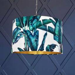 New Luxury Premium Quality Velvet Large Leaves Plants Print On Fabric With Mettle Lining Lamp Shade Pendant Light - thumbnail 3