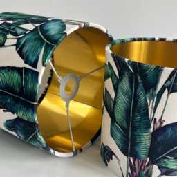 New Luxury Premium Quality Velvet Large Leaves Plants Print On Fabric With Mettle Lining Lamp Shade Pendant Light - thumbnail 2
