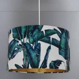 New Luxury Premium Quality Velvet Large Leaves Plants Print On Fabric With Mettle Lining Lamp Shade Pendant Light - thumbnail 4