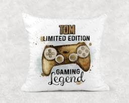 Personalised Gaming Legend Cushion - Gold Controller Gamer Name Boys Birthday Game Room Gift - thumbnail 1