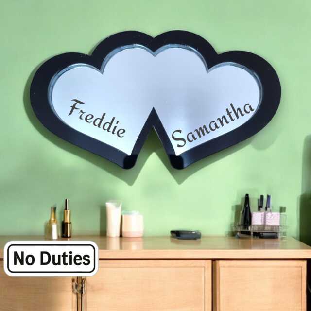 Love Hearts Acrylic Mirror With Color Frame & Hooks - Bespoke Engraving - image 1