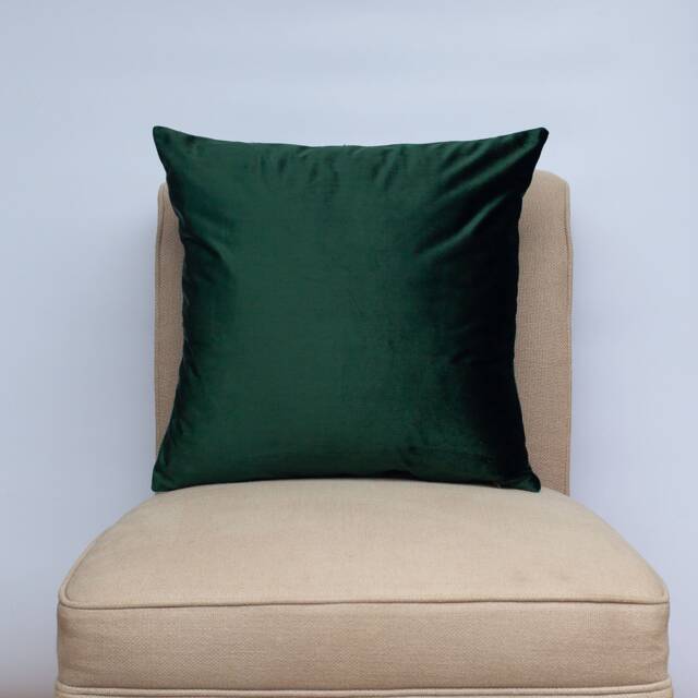 Bella Plain Velvet Cushion. Dark Green Supersoft Chenille. Modern & On-Trend Home Accessory. 17x17 - image 1