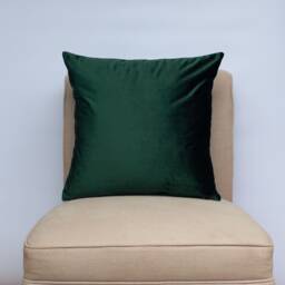 Bella Plain Velvet Cushion. Dark Green Supersoft Chenille. Modern & On-Trend Home Accessory. 17x17 - thumbnail 1