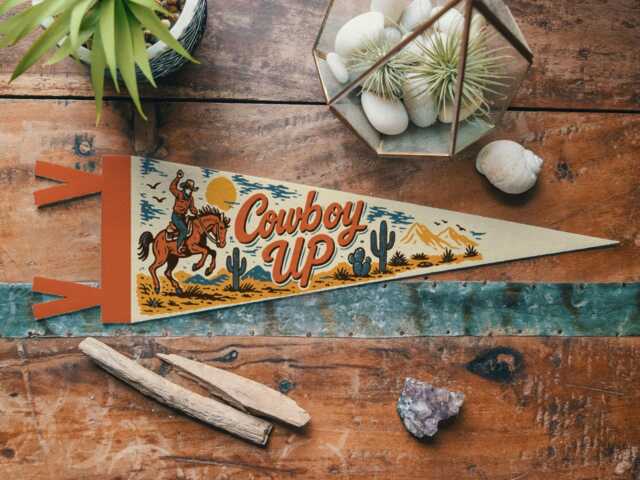 Cowboy Up Felt Pennant - Western Wall Decor, Ranch Banner, Rustic Kids Room Sign, Handmade Art, Fun Country Gift - image 1