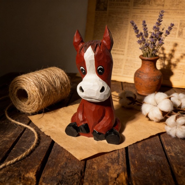 Cute Sitting Wooden Horse Figurine Hand Carved Pony Statue Rustic Nursery Decor Whimsical Animal Art Unique Gift For Lover - image 1