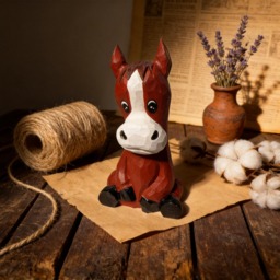 Cute Sitting Wooden Horse Figurine Hand Carved Pony Statue Rustic Nursery Decor Whimsical Animal Art Unique Gift For Lover