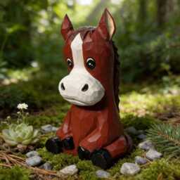 Cute Sitting Wooden Horse Figurine Hand Carved Pony Statue Rustic Nursery Decor Whimsical Animal Art Unique Gift For Lover - thumbnail 2