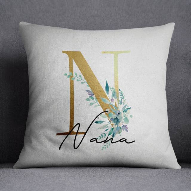 Nana Birthday Cushion - Pink Floral Initial Throw Pillow For Nan & Nanny Gift - image 1