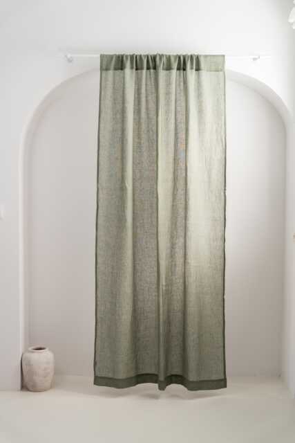 Elegant Green Sheer Linen Curtain - Choose Rod Pocket Or Clips, Custom Hanging Method - image 1