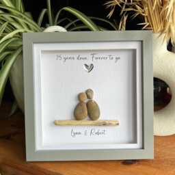 Personalised Silver 25 Years Wedding Anniversary Pebble Art. Gift For Couple Anniversary, Gift, Art Framed Gift - thumbnail 2