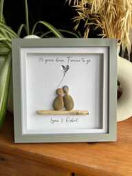 Personalised Silver 25 Years Wedding Anniversary Pebble Art. Gift For Couple Anniversary, Gift, Art Framed Gift - thumbnail 1