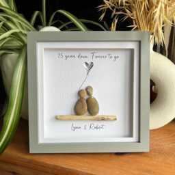 Personalised Silver 25 Years Wedding Anniversary Pebble Art. Gift For Couple Anniversary, Gift, Art Framed Gift - thumbnail 3