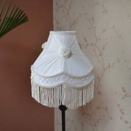 Handcrafted Chiffon Silk Lampshade White Scallop Dome With Fringe - thumbnail 2