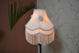 Handcrafted Chiffon Silk Lampshade White Scallop Dome With Fringe - thumbnail 1