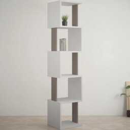 5-Tier Wall Mounted Cube Bookcase - Modern Open Display Shelf Floating Storage Unit - White, Light Mocha - 30x35x161cm - thumbnail 3