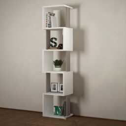 5-Tier Wall Mounted Cube Bookcase - Modern Open Display Shelf Floating Storage Unit - White, Light Mocha - 30x35x161cm - thumbnail 4