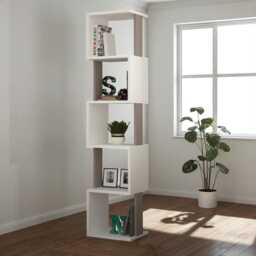 5-Tier Wall Mounted Cube Bookcase - Modern Open Display Shelf Floating Storage Unit - White, Light Mocha - 30x35x161cm - thumbnail 1