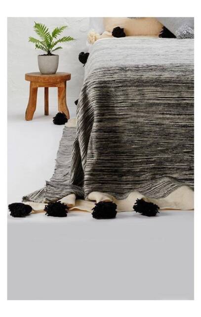 Tassel Blanket - Handmade Pom Blanket Moroccan Organic Throw Bedroom Gift Idea - image 1