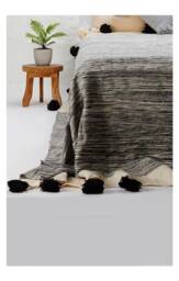 Tassel Blanket - Handmade Pom Blanket Moroccan Organic Throw Bedroom Gift Idea - thumbnail 1