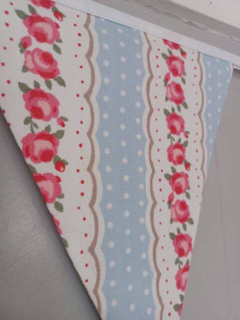 Vintage Style Floral Fabric Bunting - Rosebuds & Spots in A Striped Design - image 1