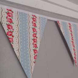 Vintage Style Floral Fabric Bunting - Rosebuds & Spots in A Striped Design - thumbnail 2