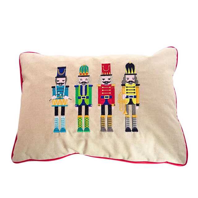 Christmas Embroidered Linen Oblong Nutcracker, Cushion Cover, Ready To Post - image 1