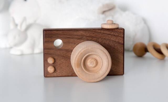 Walnut Wood Baby Camera Toy - Organic Beeswax Finish - image 1