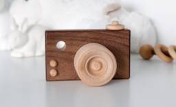 Walnut Wood Baby Camera Toy - Organic Beeswax Finish