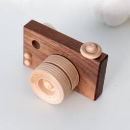 Walnut Wood Baby Camera Toy - Organic Beeswax Finish - thumbnail 2