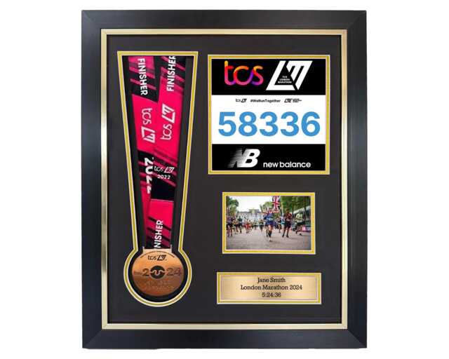 Marathon Medal Display Frame Race Bib & Photo. Number Framing Kit + Personalised Plaque Metal - image 1