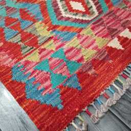 Multicolour Runner Rug, Handmade Artisan Afghan Turkish Scandinavian Navajo Bohemian Flatweave Wool Kilim Rug 196x64 cm - thumbnail 2