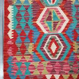 Multicolour Runner Rug, Handmade Artisan Afghan Turkish Scandinavian Navajo Bohemian Flatweave Wool Kilim Rug 196x64 cm - thumbnail 4