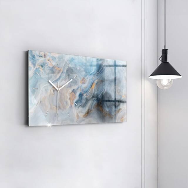 Marble Pattern Modern Wall Clock, Blue Tempered Glass Abstraction Personalized Clock - image 1