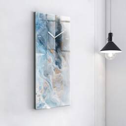 Marble Pattern Modern Wall Clock, Blue Tempered Glass Abstraction Personalized Clock - thumbnail 3
