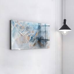 Marble Pattern Modern Wall Clock, Blue Tempered Glass Abstraction Personalized Clock - thumbnail 1