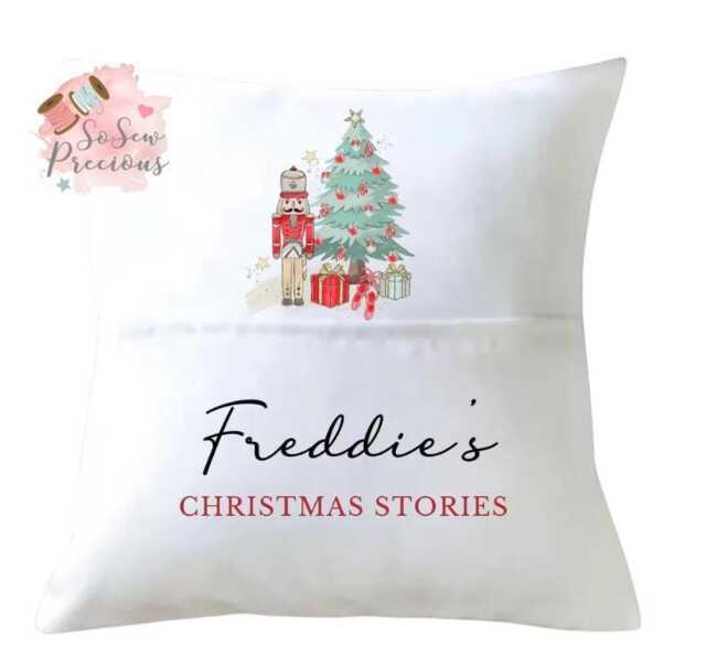 Personalised Nutcracker Reading Pocket Cushion, Personalized Kids Gift , Story Book Cushion Christmas