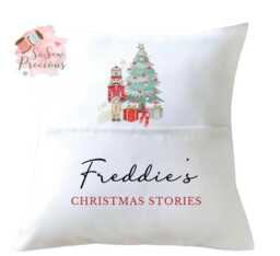 Personalised Nutcracker Reading Pocket Cushion, Personalized Kids Gift , Story Book Cushion Christmas