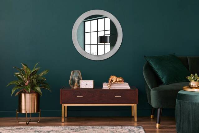 Concrete Texture, White, Round Mirror Frame, Wedding Gift, Decorative Wall, Bathroom - image 1