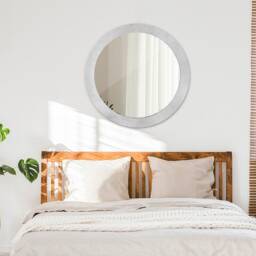 Concrete Texture, White, Round Mirror Frame, Wedding Gift, Decorative Wall, Bathroom - thumbnail 3
