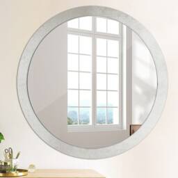 Concrete Texture, White, Round Mirror Frame, Wedding Gift, Decorative Wall, Bathroom - thumbnail 4