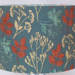 Teal Floral Lampshade, Burnt Orange Accent, Elliot Peacock Print, UK Home Decor - thumbnail 2