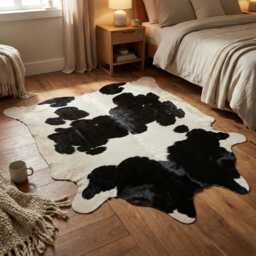 Authentic Black & White Cowhide Rug - Medium Natural Leather Skin For Elegant Interiors - 46x46 Inches - thumbnail 2