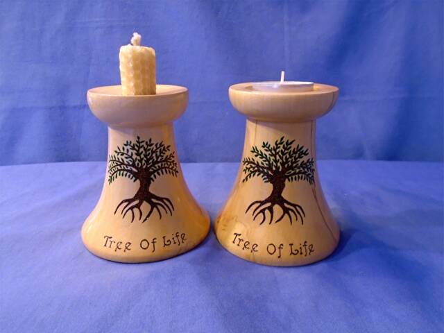 Choice Of Handmade & Hand-Painted Wooden Candle Holder Or Tea-Light With The Tree Of Life - image 1