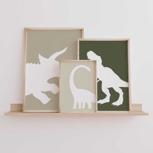 Neutral Dinosaur Print Set - Triceratops, Brachiosaurus, T-Rex, Unframed - image 1