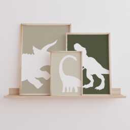 Neutral Dinosaur Print Set - Triceratops, Brachiosaurus, T-Rex, Unframed - thumbnail 1