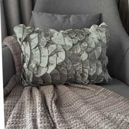 Decorative Oblong/Lumbar Pillow Cover Couch Sofa Toss 12x16 Gray Silver Satin Ruffles Case - Vintage - thumbnail 2